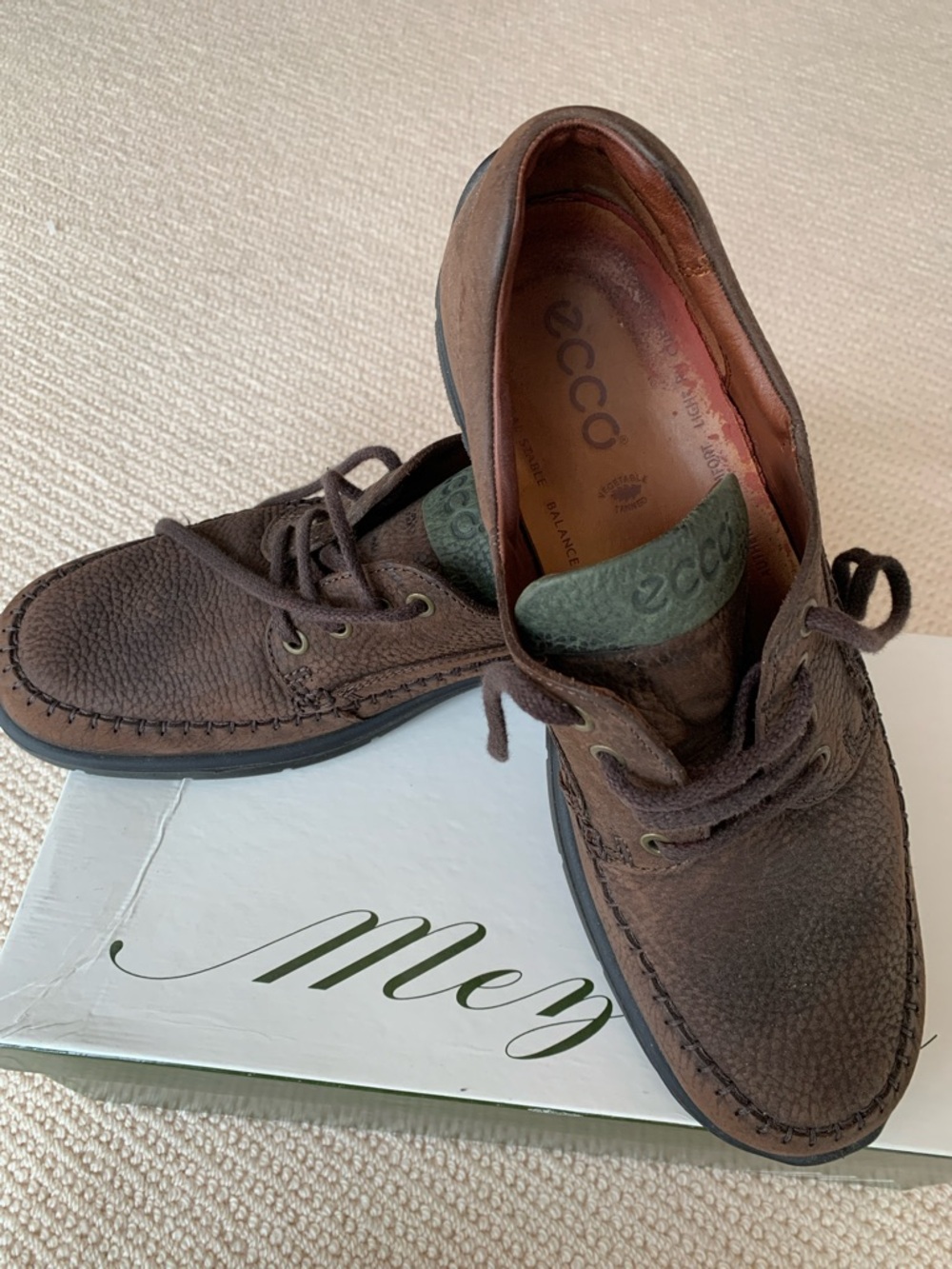 Ecco Men’s Brown Leather Boat Shoes with Green detail.size 46(12)